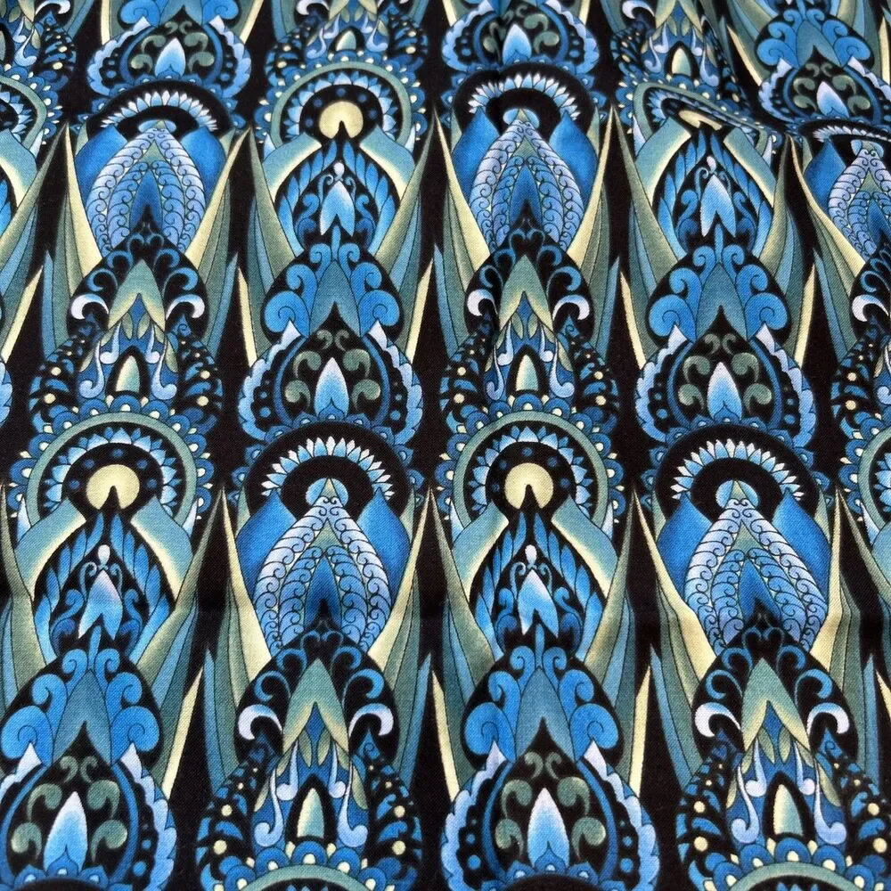 In The Beginning Deco Jason Yenter Cotton Quilting Fabric 1/2 Yard Blue Green